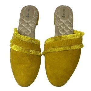 Birdies Yellow Ani Fringe Suede Slip On Mules Size 9.5